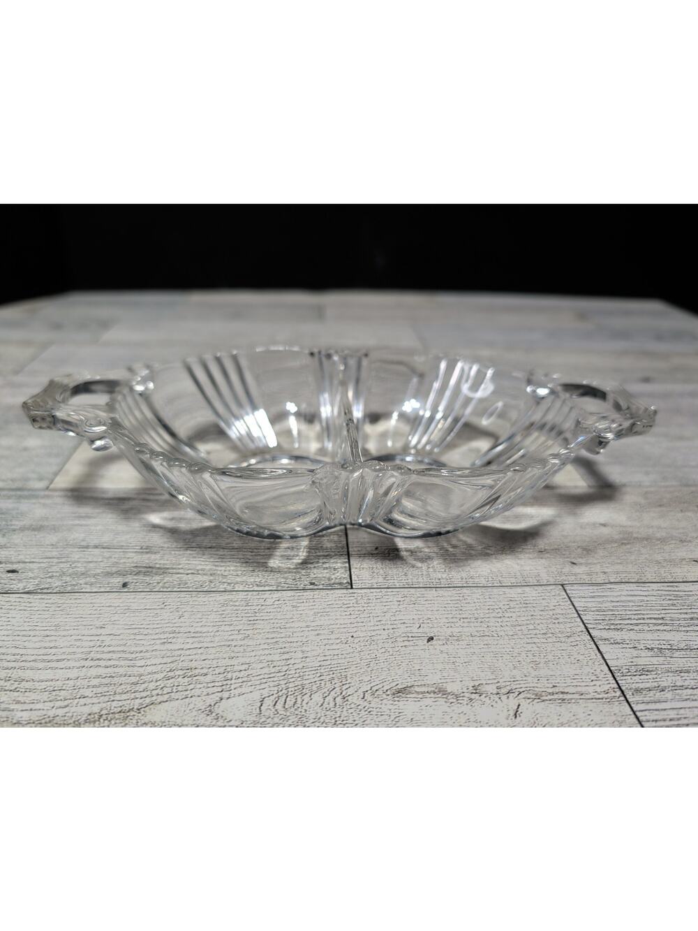 Fostoria VTG Glass Sunray Divided Relish Tray w Handles Clear 8"x4" 1935-1943